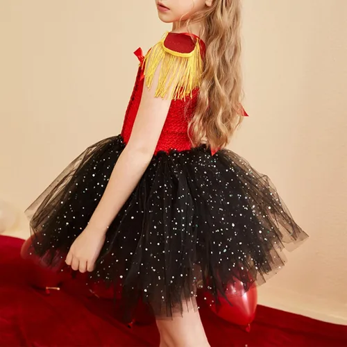 Vista 2 de HUIJZG Disfraz de soldado de Navidad para niños y niñas, con lentejuelas, tutú de tul, conjunto de sombrero, disfraz de fiesta de cosplay