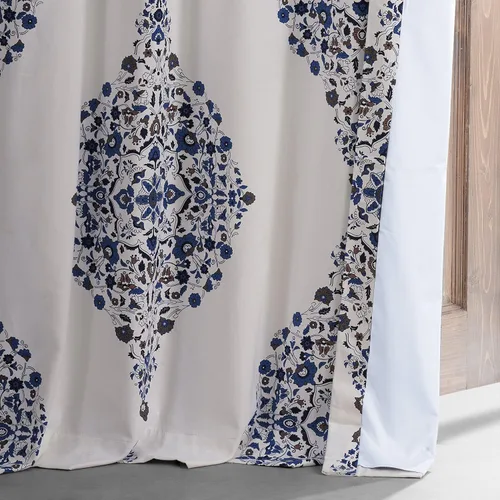 Vista 8 de HPD HALF PRICE DRAPES PRTW-BOD41-96 Kerala - Cortina opaca de algodón con estampado de hotel (1 panel), 50 x 96, color azul Kerala