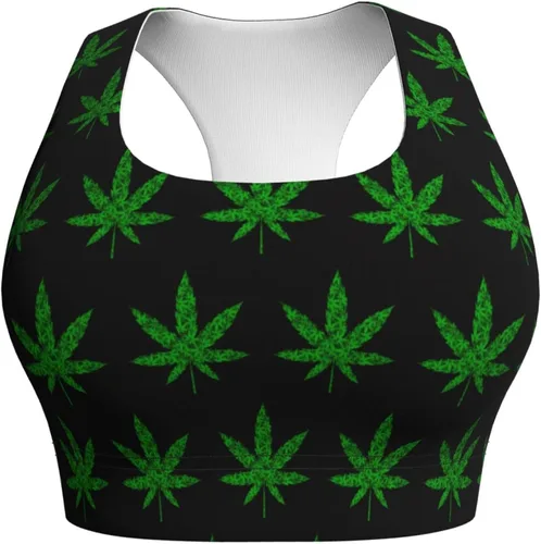 Vista 4 de Weed Leaf Cannabis Marihuana - Sujetador deportivo para mujer, chaleco elástico para yoga, suave y sexy, con almohadilla extraíble en el pecho