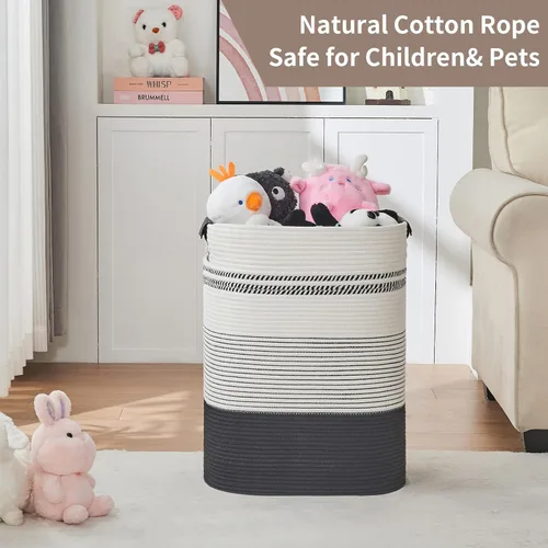 Vista 7 de DOFASAYI Cesta de Ropa Sucia - Cesta de Lavandería Grande de 85L con Asas de Cuero, Cesta de Almacenamiento Decorativa para Mantas - Cesta de Ropa