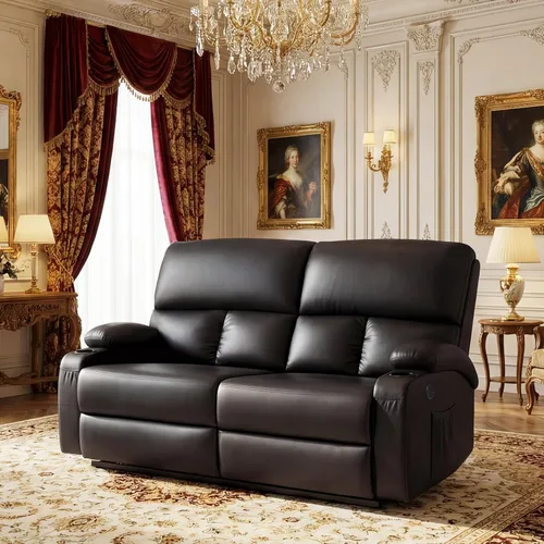 Vista 9 de CHABATREE Sofá reclinable con masaje y calor, asiento de cine en casa, sofá biplaza reclinable manual para caravana con soportes USB/tazas
