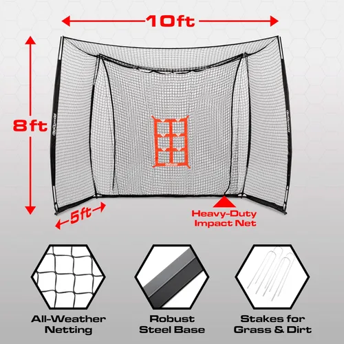 Vista 5 de GoSports Red de práctica portátil con respaldo para béisbol y softbol - Red de 10 x 8 pies para bateo y lanzamiento para patio trasero