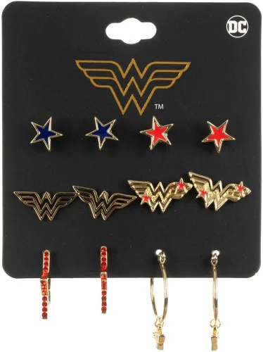 Vista 2 de Wonder Woman DC - Juego de aretes de moda para cómics, Mujer maravilla, osfa