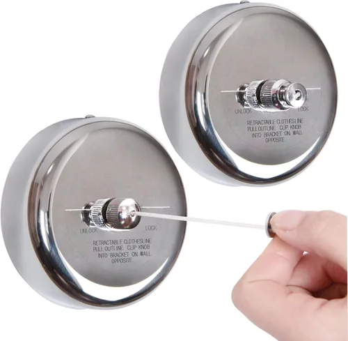 Vista 7 de Tendedero retráctil de acero inoxidable 304 duradero con cuerda ajustable resistente, línea de ropa de ducha para exteriores e interiores