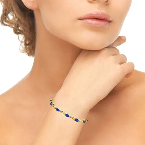 Vista 3 de Sterling Silver Genuine, Created or Simulated Gemstone 6x4mm Oval Infinity Bracelet for Women