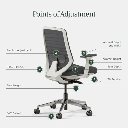 Vista 4 de Silla ergonómica Branch - Una silla de escritorio versátil con soporte lumbar ajustable, respaldo de malla transpirable y ruedas suaves - Grafito