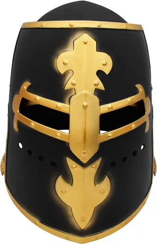 Vista 2 de Nicky Bigs Novelties Disfraz de casco medieval de caballero para adultos, accesorio para la cabeza de los cruzados templarios con máscara facial