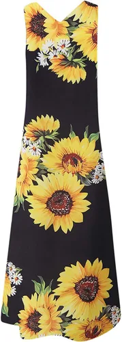 Vista 3 de Vestidos de fiesta 2023 para mujer, vestidos sexys de graduación, vestido largo con bolsillos, estampado de girasol, vestido de verano