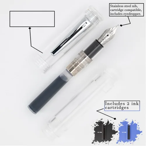 Vista 4 de Monteverde MVP - Pluma estilográfica Diamond Clear - Punta de talón - Mini bolígrafo de bolsillo compacto y versátil - Punta JoWo fabricada