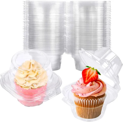 Vista 8 de NPLUX Paquete de 25 recipientes individuales para cupcakes, cajas de plástico para cupcakes, soportes apilables para cupcakes