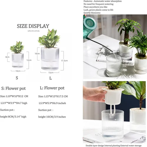 Vista 5 de Macetas de riego automático de 7 pulgadas, caja transparente de riego automático para plantas de interior, flores, exteriores, alféizar de ventana