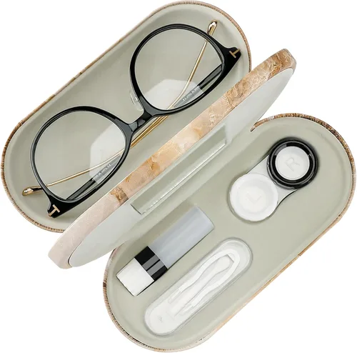 Vista 13 de Muf - Estuche portátil 2 en 1 para lentes y lentes de contacto, diseño de doble uso, a prueba de fugas, pinzas y botella con solución incluidas