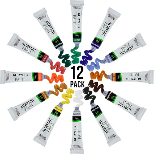 Vista 4 de U.S. Art Supply Juego de pintura acrílica profesional de 12 colores en tubos de 0.4 fl oz, pigmentos ricos en colores vivos para artistas