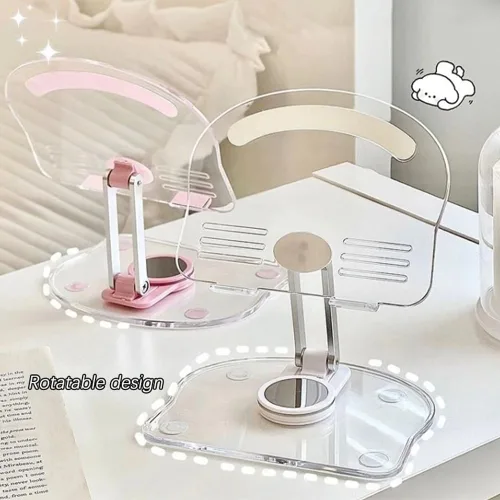 Vista 5 de XIHAMA Soporte acrílico para tableta con base giratoria de 360°, soporte plegable ajustable transparente para iPad de escritorio para iPad/Pro/Air