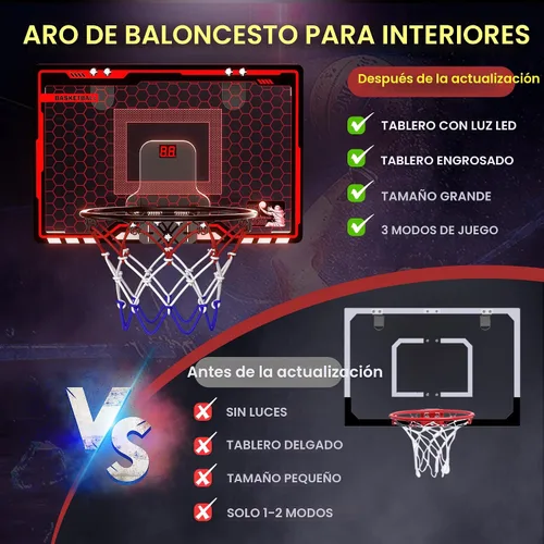 Vista 6 de HopeRock Indoor Basketball Hoop for Kids, Over The Door Mini Basketball Hoops, with LED Light, Scoreboard, Birthday Toys Gifts for 5 6 7 8 9 10 11
