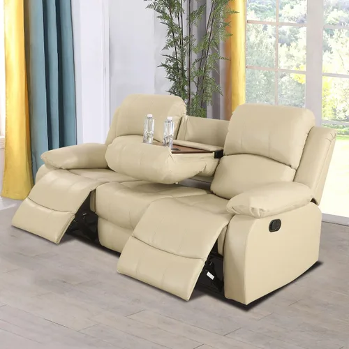 Vista 50 de Conjunto de sofá para sala de Estar, sillón reclinable de cuero transpirable, sofá de 3 plazas para cine en casa con portavasos para apartamento
