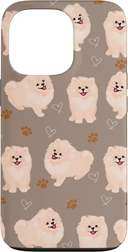 Vista 10 de Funda marrón para iPhone 13 Pro Max con diseño de pomerania y cachorros