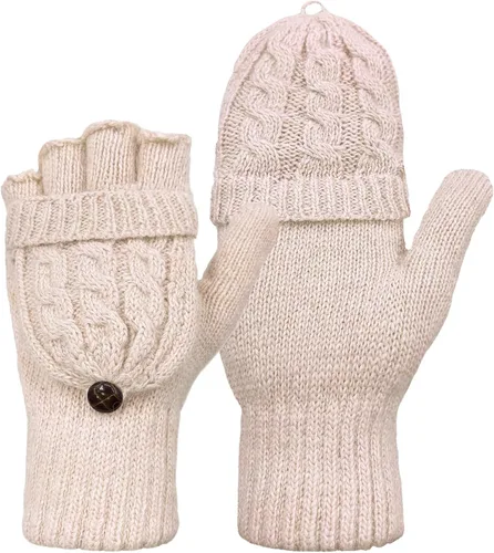 Vista 62 de Beurlike Guantes de invierno para mujer, de lana cálida, a prueba de viento, convertibles, sin dedos