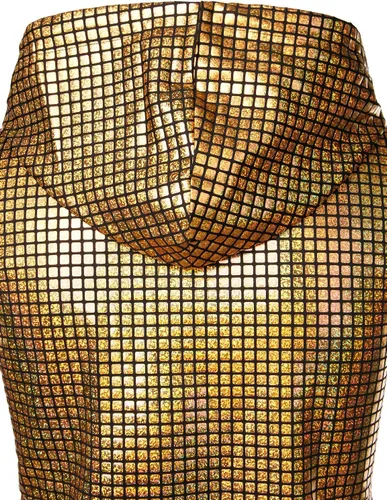 Vista 6 de ZEROYAA Chaleco con capucha y cremallera metálica brillante para hombre, con bolsillo tipo canguro