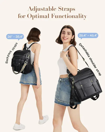 Vista 5 de Missnine Mochila convertible con bolsa, mochila de piel sintética para mujer, bolsa de hombro para mujer, Negro -, Contemporáneo