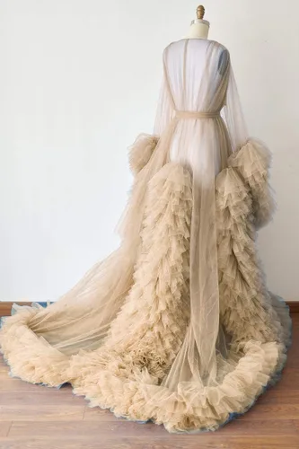 Vista 2 de BATHGOWN Sexy ilusión larga lencería de tul bata camisón bata de baño ropa de dormir bata nupcial bufanda de boda