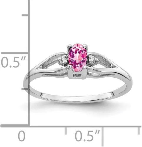 Vista 2 de Anillo de compromiso de oro blanco de 14 k macizo de 0197 x 0118in con zafiro rosa ovalado 002 quilates