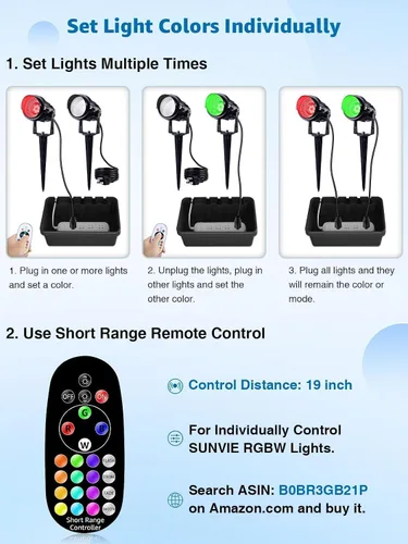 Vista 8 de SUNVIE Paquete de 2 focos RGBW para exteriores de 12 W LED que cambian de color con control remoto 120 V RGB iluminación de paisaje luces
