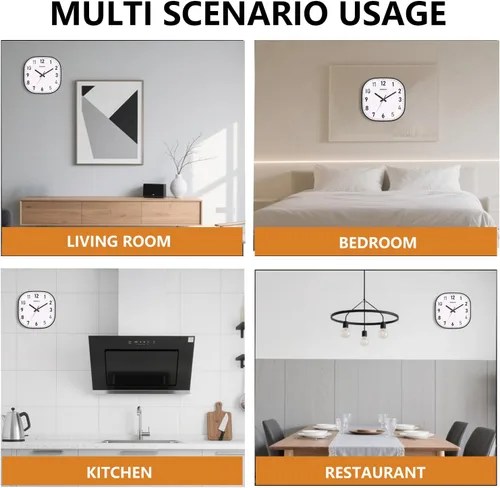 Vista 8 de Reloj de Pared Pequeño, 8 Pulgadas Silencioso Sin Tictac Reloj Operado por Batería, Reloj de Pared Cuadrado Analógico Decorativo para Dormitorio
