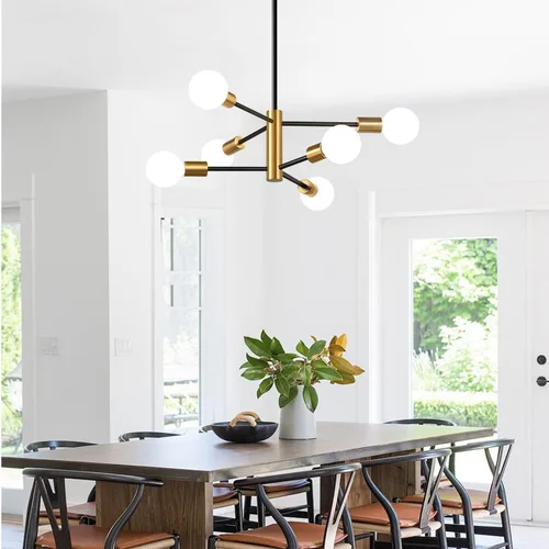 Vista 7 de Sputnik - Lámpara de techo con 6 luces para comedor Negro y oro cepillado