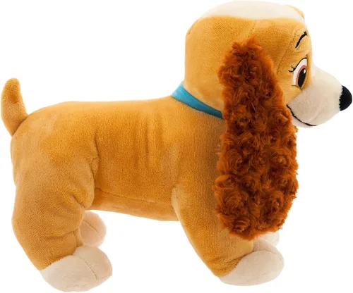 Vista 2 de Disney Store Peluche oficial para dama, tamaño mediano, suave para niños, con textura mullida, detalles bordados, collar y placa de perro, peluche