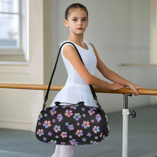 Vista 6 de Neon Seasons Flower Elegant Small Gym Bag with Shoes Compartment Large Capacity Carry on Luggage for Travel, Sports, Duffel, Weekender bolso
