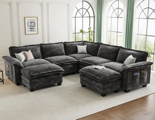 Vista 35 de KKL Sofá Seccional Modular de 89 Pulgadas, Sofá de Amor de 2 Asientos Sofá Nube con Asiento Profundo, Sofás Seccionales de Chenilla para Sala