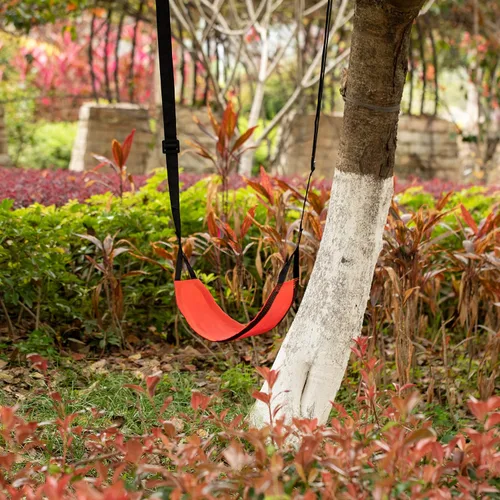 Vista 2 de Patio interior y al aire libre Patio Patio Kids Fun Hanging Mesh Fabric Tree Swing con correa ajustable (rojo)