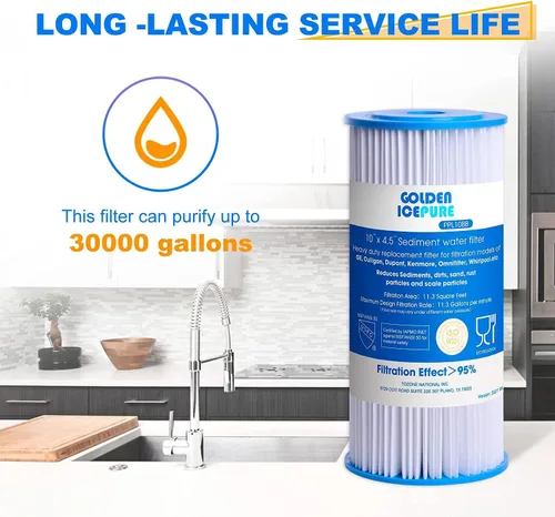Vista 4 de GOLDEN ICEPURE PPL10BB, filtro de agua plisado de sedimentos para toda la casa de 10 x 4.5 pulgadas, compatible con DuPont WFHDC3001, GE FXHSC