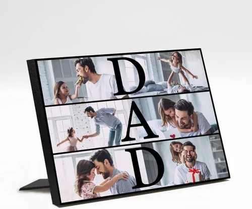 Vista 15 de InterestPrint Panel de fotos personalizado para papá y nombre para exhibición de mesa, Papá te amamos más que todas las estrellas en el cielo, marco