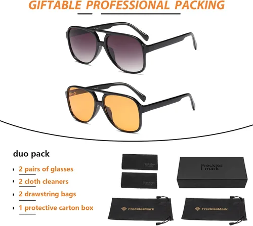 Vista 7 de Lentes de sol vintage retro de los años 70 para mujer y hombre, montura clásica, cuadrada y grande estilo aviador, lentes naranjas de moda UV400