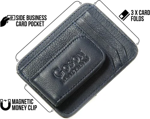 Vista 20 de Goson Cartera de cuero con clip para dinero para hombre, billetera de bolsillo frontal, tarjetero de crédito, cartera minimalista delgada
