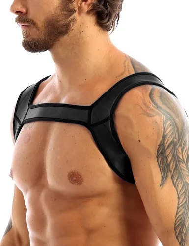 Vista 2 de dPois Arnés de pecho de doble hombro para hombre, cinturón protector de músculos, disfraz de fiesta