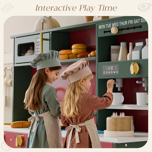 Vista 3 de Juego de cocina para niños, con 21 accesorios divertidos, cocina de juguete con electrodomésticos realistas, almacenamiento inteligente, cocina