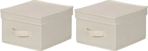 Vista 15 de Household Essentials 111 Caja de almacenamiento con tapa y asa, lona beige natural, tamaño mediano, ribete natural