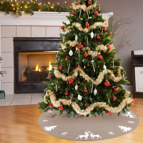 Vista 6 de Dremisland Falda de Árbol de Navidad, Falda de Árbol de Punto Trenzado Tejido Grueso Rústico para Decoración Navideña - Alce 3D y Árbol de Navidad