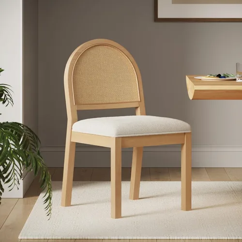 Vista 19 de Nathan James Silla de comedor Beacon Boho, silla de comedor Boucle con acento de fibra de mar y patas de madera maciza, crema Boucle/marrón claro