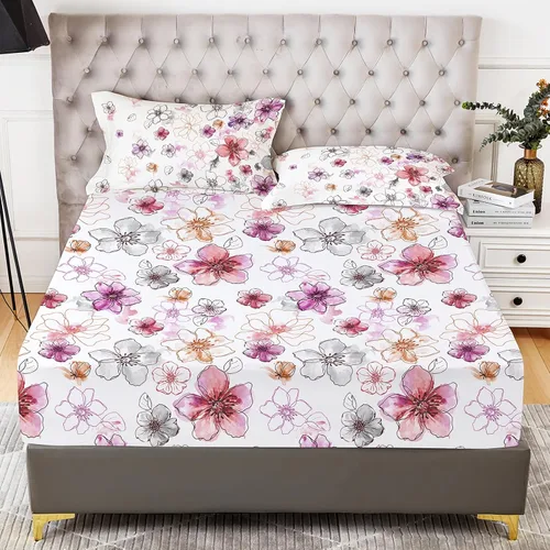 Vista 27 de YIYEA Sábana bajera ajustable floral con funda de almohada, sábana bajera de microfibra de doble cepillado de alta calidad, bolsillo profundo de 16