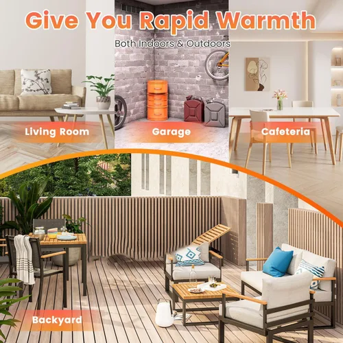 Vista 8 de Calentador eléctrico de 1500 W, calentador de espacio infrarrojo para interiores, calentador de patio al aire libre con soporte, 2 controles