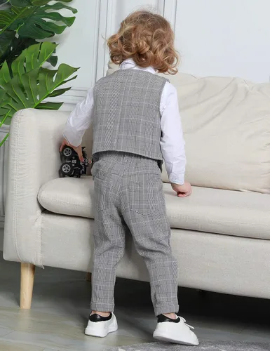 Vista 30 de A&J DESIGN Conjunto de traje de caballero para niños pequeños, 3 piezas, camisas, chaleco y pantalones