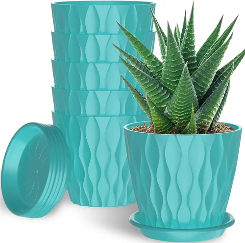 Vista 10 de Paquete de 6 macetas de interior de 6 pulgadas con agujeros de drenaje, macetas decorativas de plástico para exteriores, macetas de jardín con Con