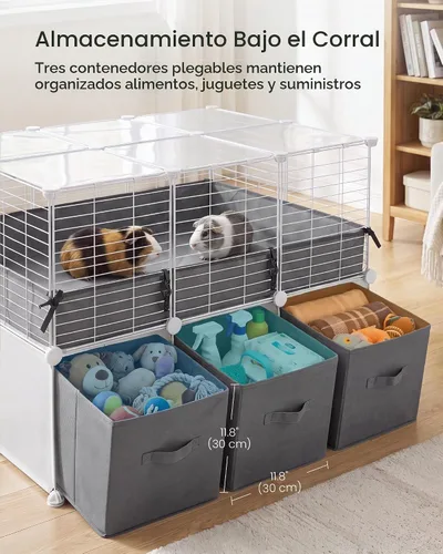 Vista 3 de SONGMICS Jaula para conejillos de indias, 2 niveles con 3 cajas