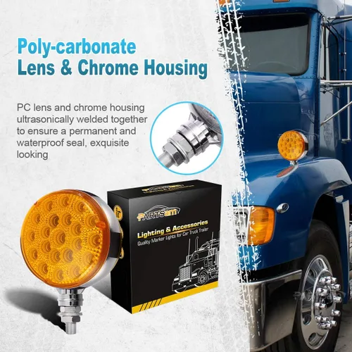 Vista 2 de Partsam 2 luces LED redondas ámbar/ámbar de doble cara, señal de giro trasera y luces de estacionamiento, montaje en poste sellado, 42 luces LED