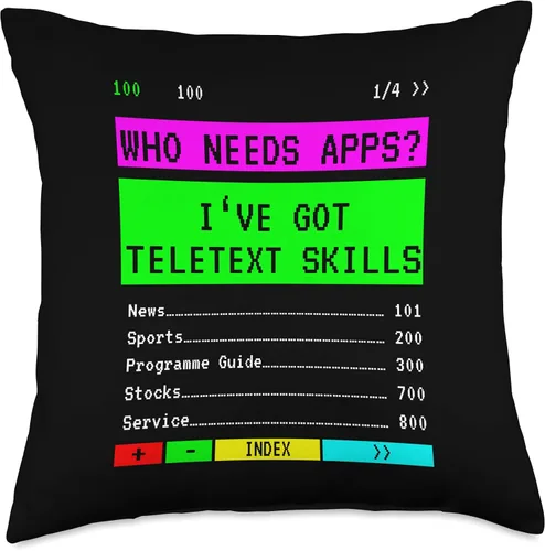 Vista 4 de 90s retro TV sayings for 90s nostalgia Retro TV Saying Who Needs Apps Teletext Throw Pillow, 16x16, Multicolor