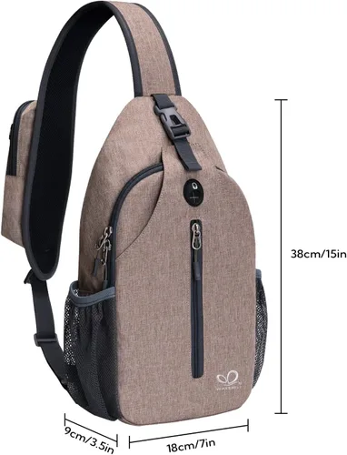 Vista 104 de Waterfly - Mochila cruzada tipo bandolera para viajes y caminatas, bolsa de pecho, Gris, talla única